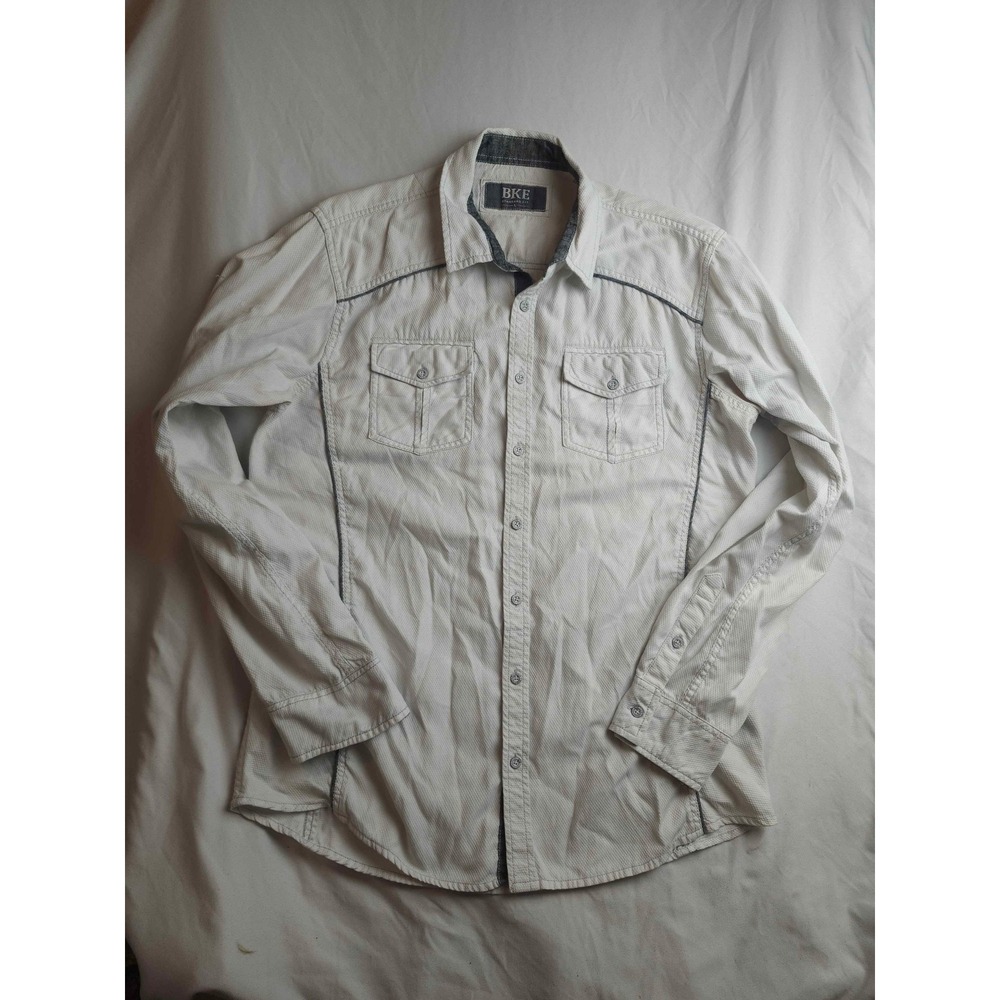 BKE Mens Standard Fit Long Sleeve Button Down Shirt White Textured Large‎
